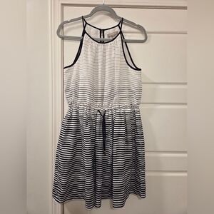 Black and White Striped Halter Dress